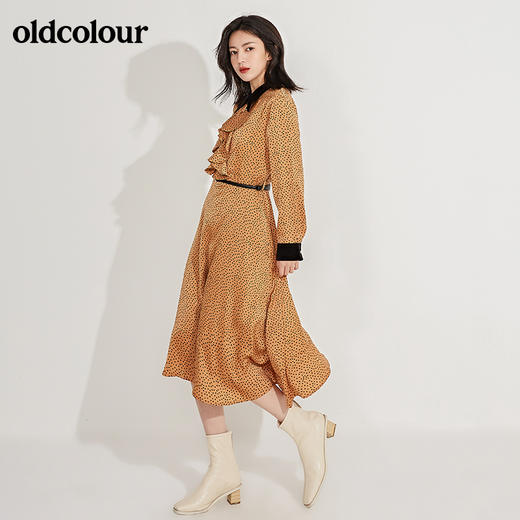 oldcolour春季新品时尚波点设计感收腰显瘦长袖连衣裙GN11103606 商品图1
