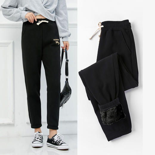 秋冬新款休闲裤女秋冬加绒加厚裤子外穿宽松中高腰束脚运动裤女XZ3605 商品图5