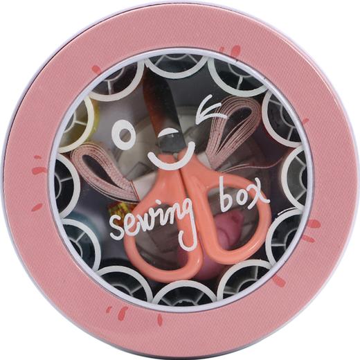 班哲尼 针线盒套装 旅游用品多用途旅行便携缝纫缝补工具套装收纳包圆形开窗缤纷铁盒针线盒 粉色16件套 商品图0