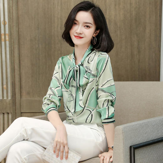 上海旗袍厂ASE-9088印染系带单排扣真丝衬衫 商品图2