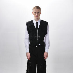 HUMANWORLD 21SS 黑色不规则拉链抽绳马甲