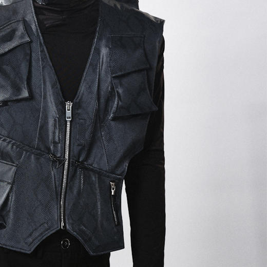 HUMANWORLD 21SS 不规则蛇纹拉链抽绳马甲 商品图4