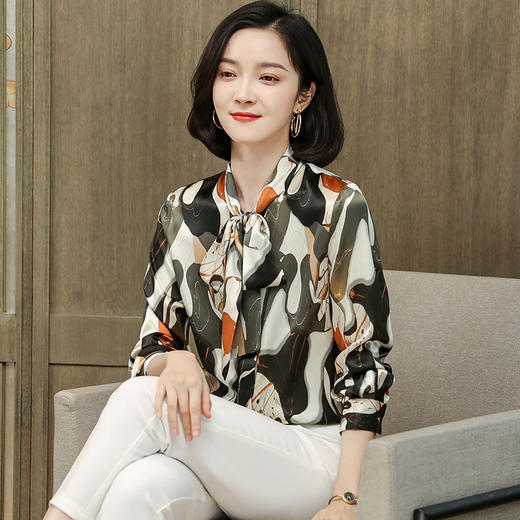 上海旗袍厂上海旗袍厂ASE-9091领口系带职场知性真丝衬衫 商品图1