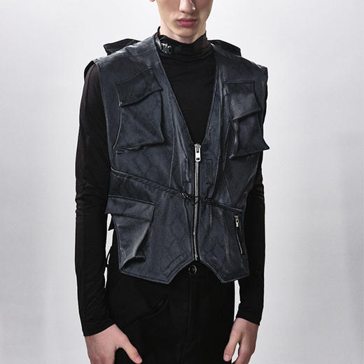 HUMANWORLD 21SS 不规则蛇纹拉链抽绳马甲 商品图2