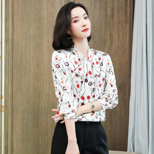 上海旗袍厂ASE-9089系带印花真丝衬衫 商品图6