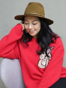 Miss Sixty2020冬季新款钉钻松鼠图案圆领套头毛衣女604RJ7340000