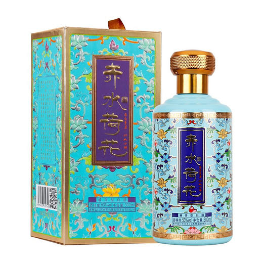 【推荐】赤水荷花  珐琅彩（蓝）53度300ml【单瓶装】 商品图0