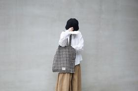 亚麻格子大号购物袋