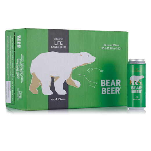 德国进口 豪铂熊（BearBeer）豪铂熊清爽啤酒500ml*24听整箱装 商品图0