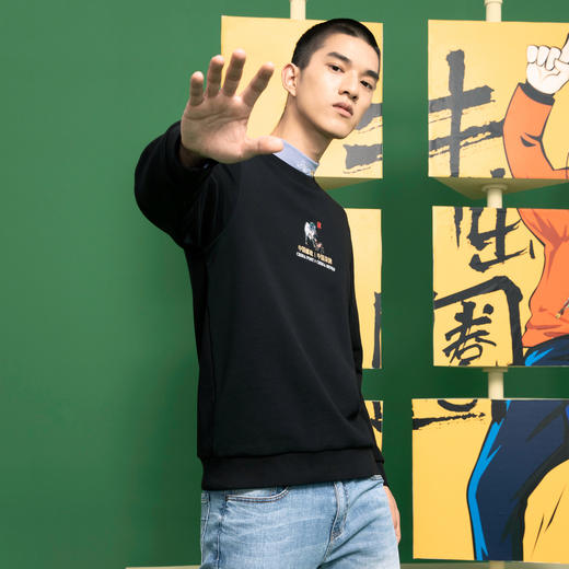 【中国邮政联名款】柒牌男装卫衣国潮圆领刺绣青年长袖套头上衣	121W70060 商品图1
