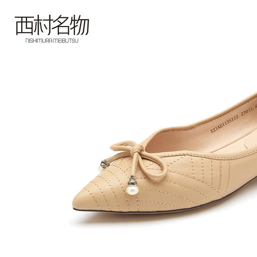 西村名物2021春季新款玛丽珍蝴蝶结软底纯色浅口粗跟仙女鞋X21AE11351 商品图4