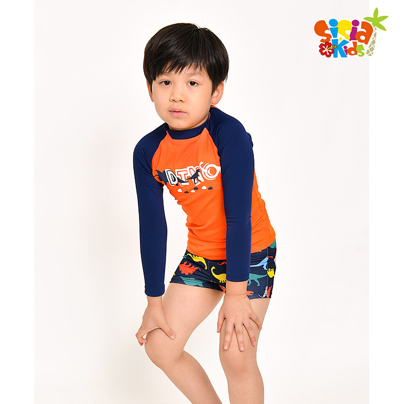 sisia儿童游泳衣男童抗氯防晒长袖外套卡通恐龙中大童分体泳装