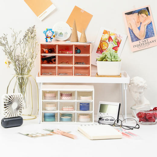 少女心ins九宫格防尘抽屉式收纳盒 学生桌面首饰收纳盒妆品收纳盒七夕情人节 商品图1