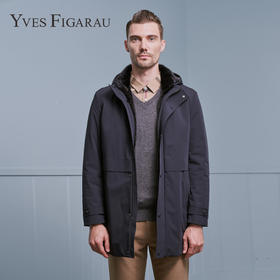 YvesFigarau伊夫·费嘉罗冬季新款兔毛内胆商务休闲时尚保暖连帽中长款尼克服903917
