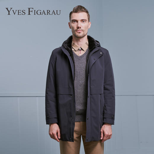 YvesFigarau伊夫·费嘉罗冬季新款兔毛内胆商务休闲时尚保暖连帽中长款尼克服903917 商品图0