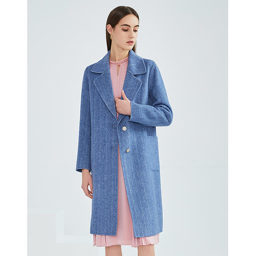 EITIE爱特爱女装冬季新款经典气质翻领直筒羊毛呢大衣女外套6414120 商品图3