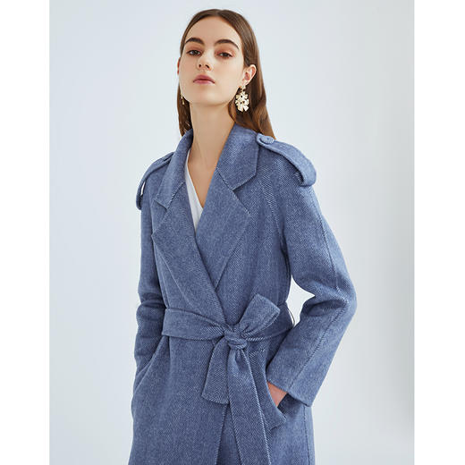 EITIE爱特爱冬季新款经典洋气英伦风收腰长款羊毛呢大衣外套6414119 商品图4