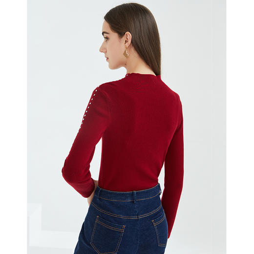 下架-EITIE爱特爱春季新款百搭纯色半高领修身显瘦钉珠打底针织衫6301002 商品图5