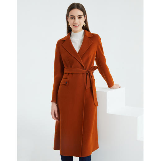 EITIE爱特爱冬季新款经典气质翻领收腰长款羊毛呢大衣女外套6414113 商品图1