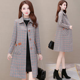 YWE  HLA38时尚大码格子风衣外套女中长款过膝