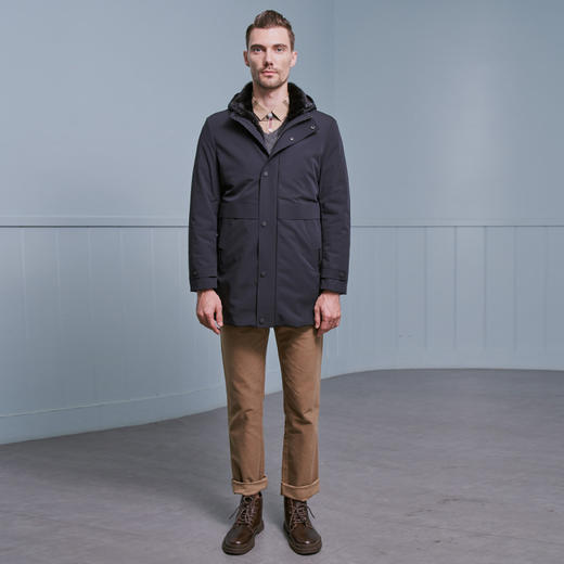 YvesFigarau伊夫·费嘉罗冬季新款兔毛内胆商务休闲时尚保暖连帽中长款尼克服903917 商品图1