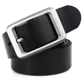 牛当家男牛皮腰带男头层牛皮裤带男款牛皮针扣青年休闲皮带NP1252 雅致黑 115-125