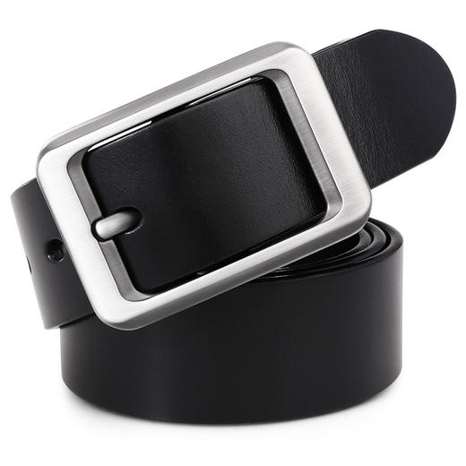 牛当家男牛皮腰带男头层牛皮裤带男款牛皮针扣青年休闲皮带NP1252 雅致黑 115-125 商品图0