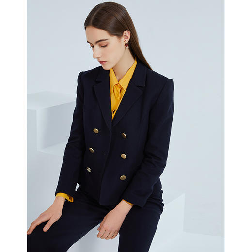 EITIE爱特爱春季新款复古双排扣气质洋气修身显瘦西装外套女6403107 商品图3