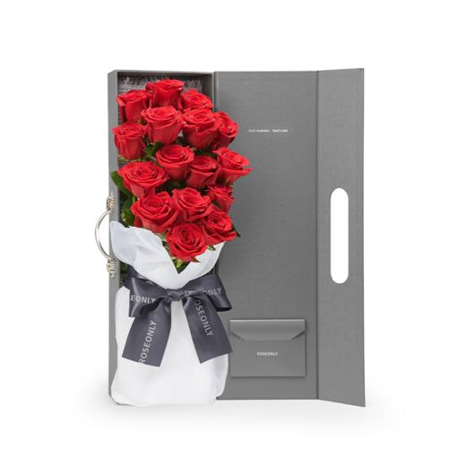 roseonly鲜花玫瑰经典系列恒久花盒16枝朱砂