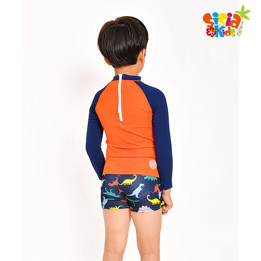 sisia儿童游泳衣男童抗氯防晒长袖外套卡通恐龙中大童分体泳装 商品图3