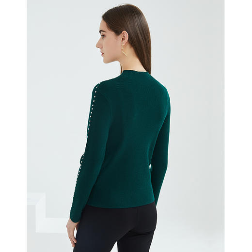 下架-EITIE爱特爱春季新款百搭纯色半高领修身显瘦钉珠打底针织衫6301002 商品图9