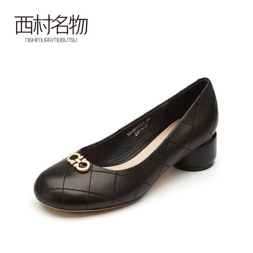 西村名物2021春季新款简约时尚低跟通勤OL气质圆头浅口单鞋X21AE11131 商品图1