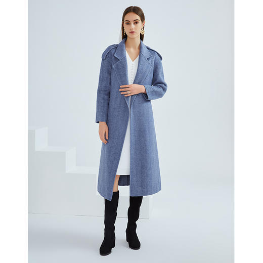 EITIE爱特爱冬季新款经典洋气英伦风收腰长款羊毛呢大衣外套6414119 商品图6