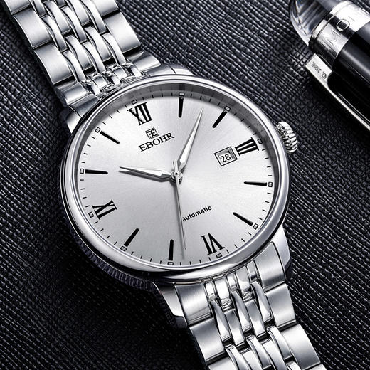 依波(EBOHR)手表 大师系列简约大气白面机械情侣对表钟表3614 商品图2