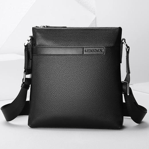 稻草人MEXICAN男士头层牛皮包包 时尚商务男包竖款单肩包男士斜挎包MJX50434M-03930黑色 商品图4