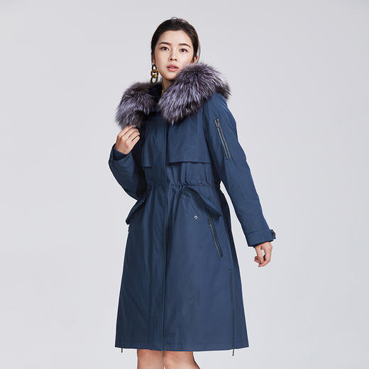 圣三利女装 新款可脱卸狐狸毛领收腰中长款派克服SL1941397 商品图2
