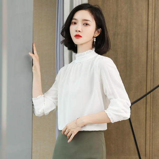 上海旗袍厂ASE-3381丝绸 圆领褶皱气质百塔时尚女士真丝衬衫 商品图1