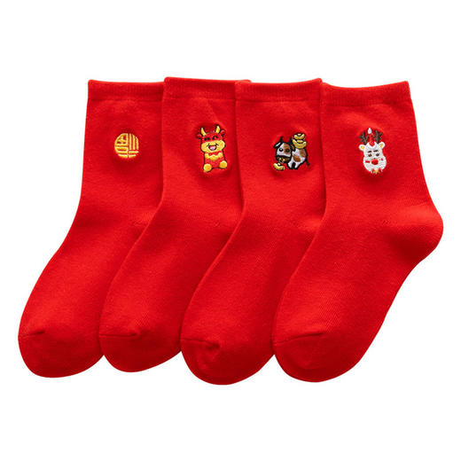【新年宝宝本命年大红袜】刺绣新款秋冬季加厚新生婴儿保暖儿童中筒袜袜子 商品图4