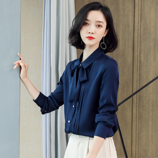 上海旗袍厂ASE-3388重磅真丝衬衣女宽松长袖气质优雅飘带桑蚕丝衬衫 商品图3