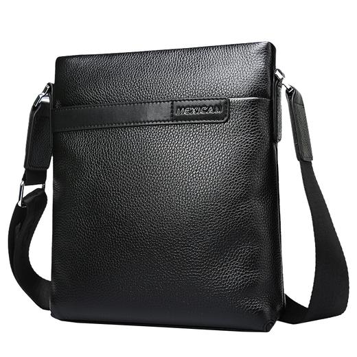 稻草人MEXICAN男士头层牛皮包包 时尚商务男包竖款单肩包男士斜挎包MJX50434M-03930黑色 商品图0