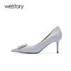 westory高跟鞋女2021年新款春季婚鞋新娘鞋细跟金属扣W21AE52181 商品缩略图2