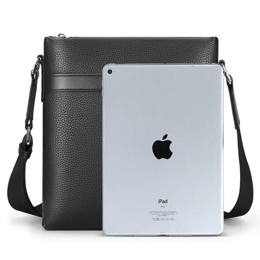 稻草人MEXICAN男士头层牛皮包包 时尚商务男包竖款单肩包男士斜挎包MJX50434M-03930黑色 商品图7