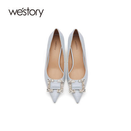 westory高跟鞋女2021年新款春季婚鞋新娘鞋细跟金属扣W21AE52181 商品图3