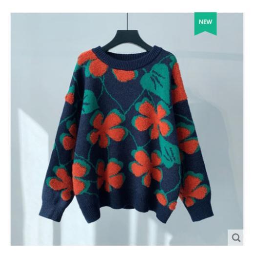 YHSS713350新款优雅气质宽松百搭加厚针织刺绣毛衣 商品图0