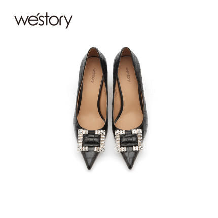 westory高跟鞋女2021年新款春季婚鞋新娘鞋细跟金属扣W21AE52181 商品图4