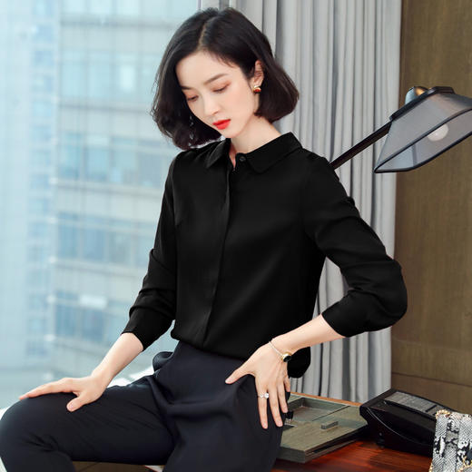 上海旗袍厂ASE-3369纯色立领单排扣气质真丝衬衫 商品图2