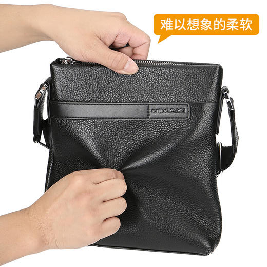 稻草人MEXICAN男士头层牛皮包包 时尚商务男包竖款单肩包男士斜挎包MJX50434M-03930黑色 商品图6