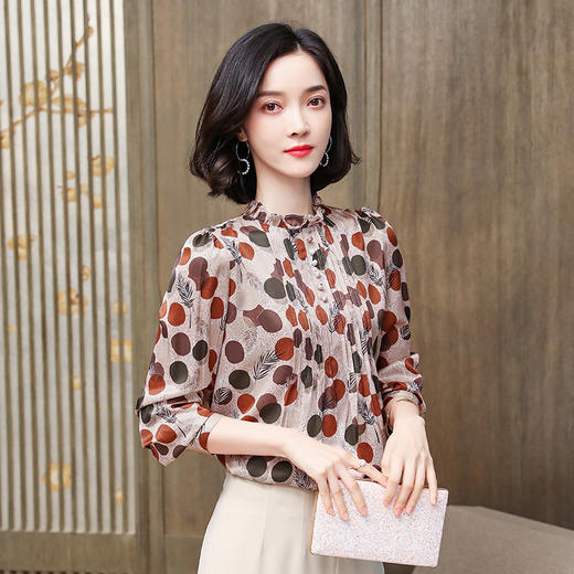 上海旗袍厂ASE-3502圆领时尚气质真丝衬衫 商品图0