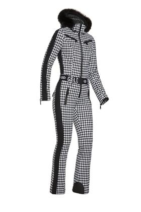 Goldbergh - France, Ladies Knitted Jumpsuit Real Fox Fur - White - 女装 - 连体滑雪服 - 白色/黑色