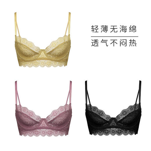 HSIA遐 内衣女薄款 春·云雀3/4杯性感绑带无海绵蕾丝超薄聚拢文胸 商品图3